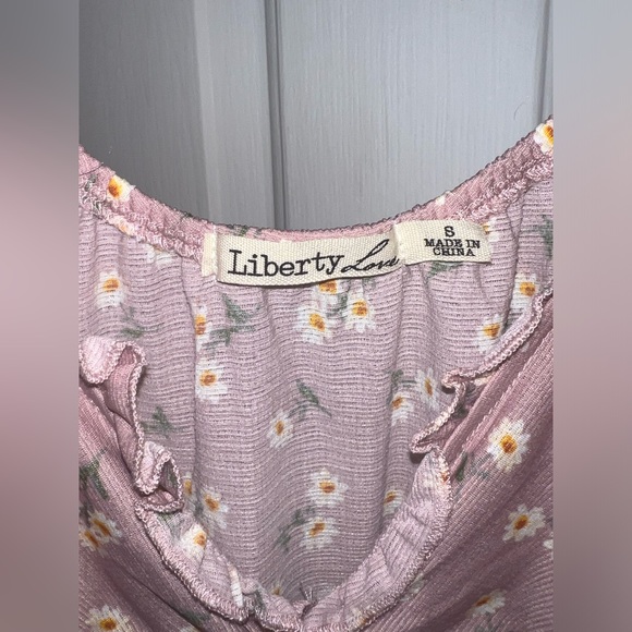 Size small purple daisy floral flower print vneck ruffle cinch dress - Picture 5 of 5